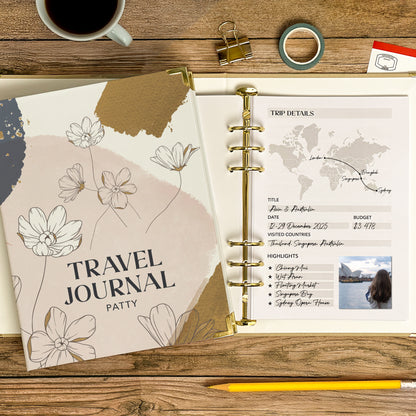 Personalised Travel Journal Binder | Floral