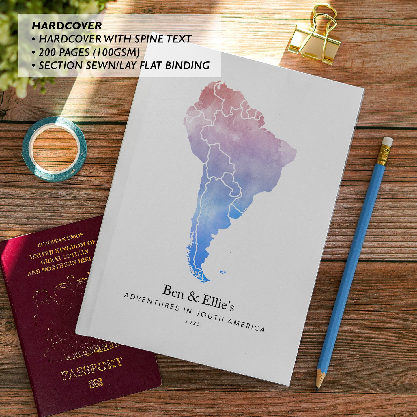 South America Personalised Watercolour Travel Journal