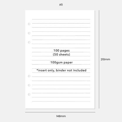 Ruled Memories Page Refill [100 pages] - Travel Journal Binder Insert