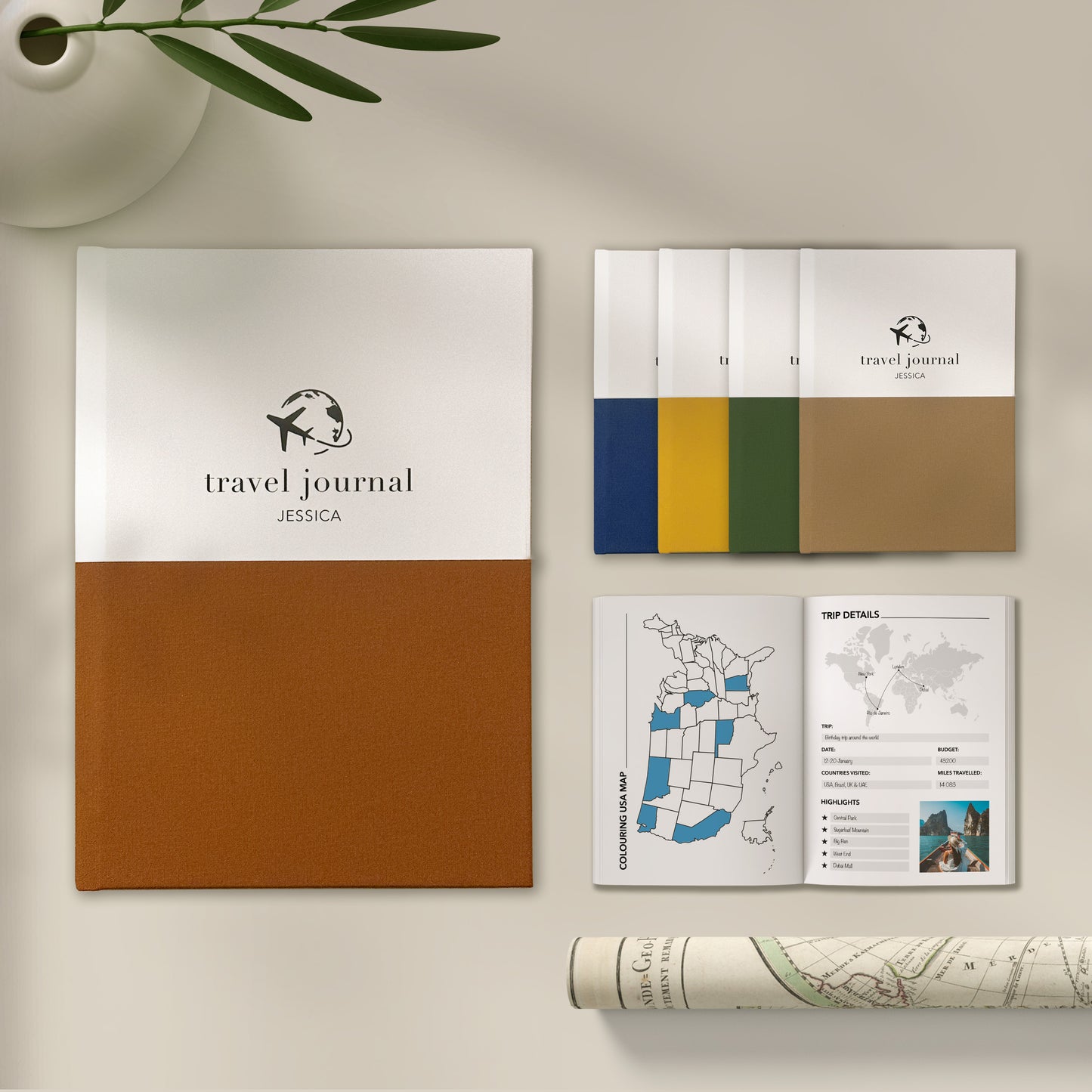 Luxury Duo Tone Personalised Linen Travel Journal