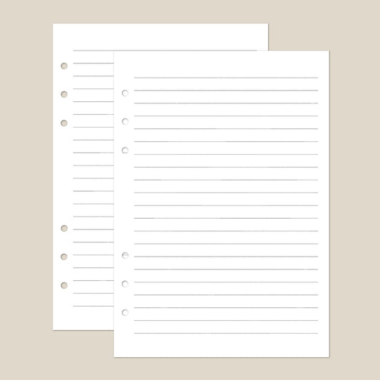 Ruled Memories Page Refill [100 pages] - Travel Journal Binder Insert