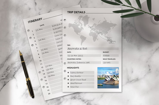 Trip Details/Itinerary Page [10 pack] - Ultimate Travel Journal Insert
