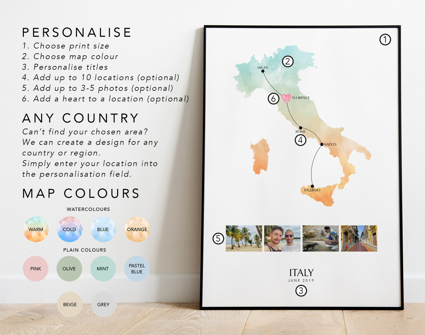 Australia Personalised Travel Map Print with Photo Collage