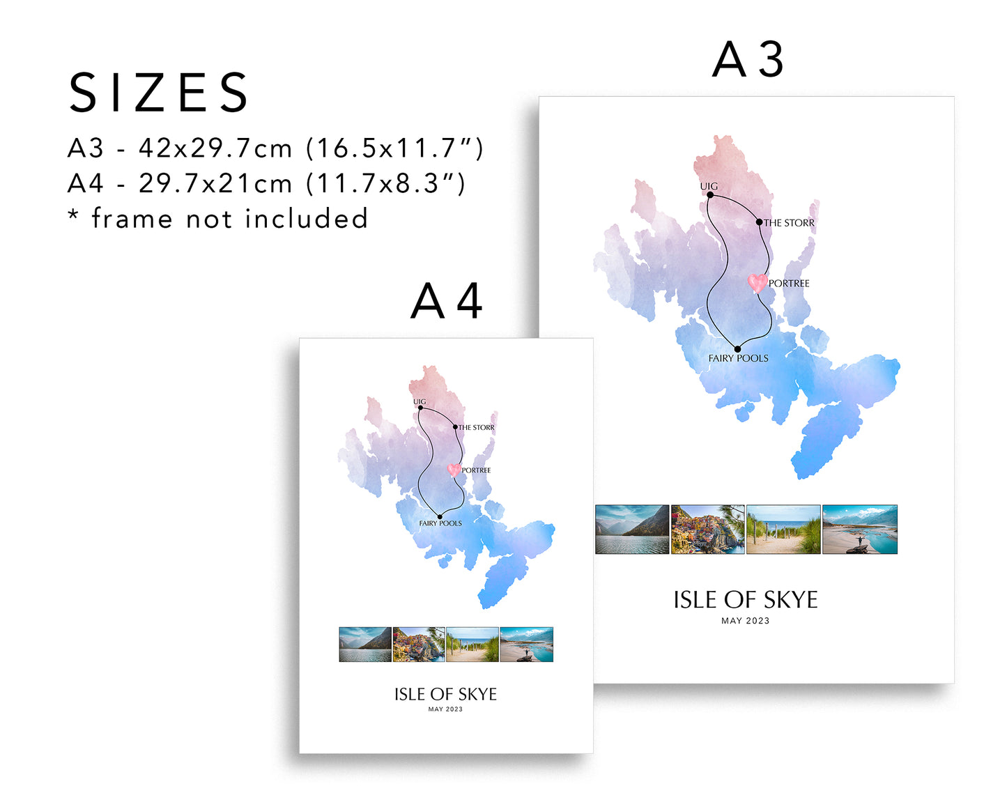 Isle of Skye Personalised Travel Map Print with Photo Collage