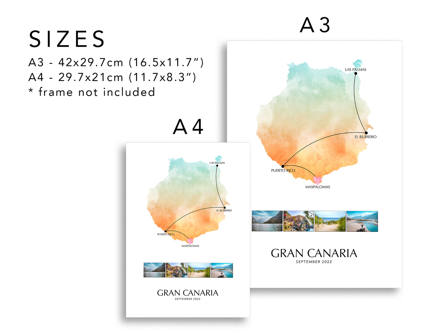 Gran Canaria Personalised Travel Map Print with Photo Collage