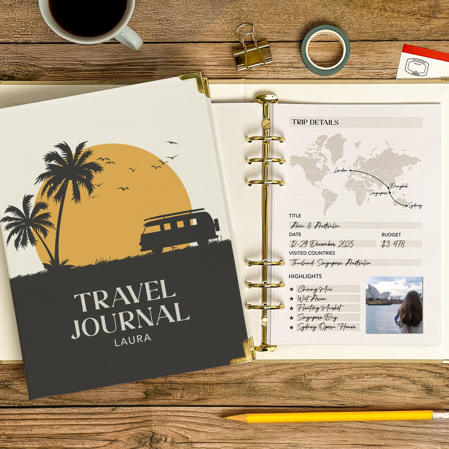 Personalised Travel Journal Binder | Sunset